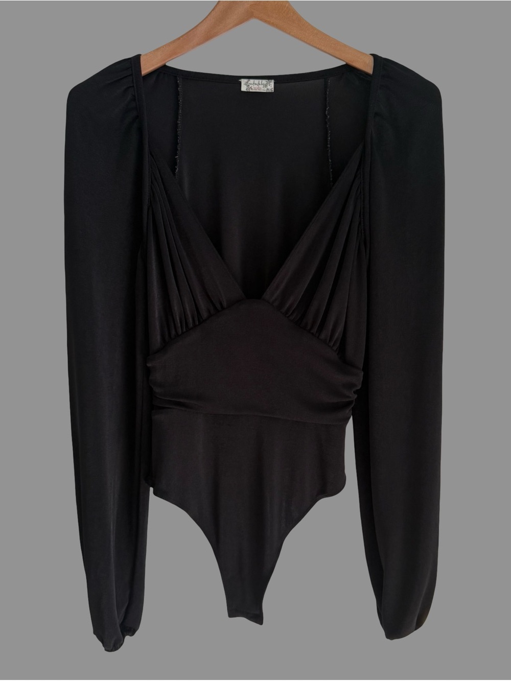 Intimately Black Long Sleeve Deep V-Neck Bodysuit S